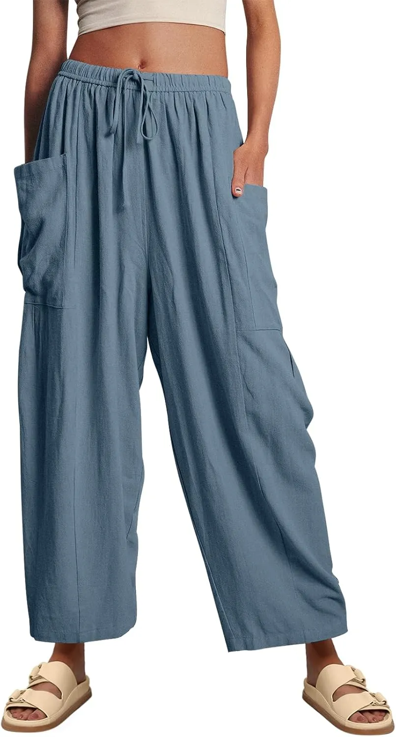 LILLUSORY Womens Linen Wide Leg Pants 2025 Casual Loose Lightweigt Beach Palazzo Harem Pants