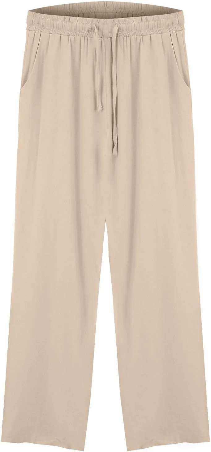 Linen Pants for Women Plus Size Striped Spring Summer Gauze Pants Casual Elastic Waist Comfy Cropped Trousers Trendy