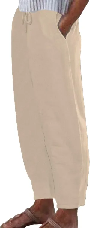 Linen Pants for Women Plus Size Striped Spring Summer Gauze Pants Casual Elastic Waist Comfy Cropped Trousers Trendy