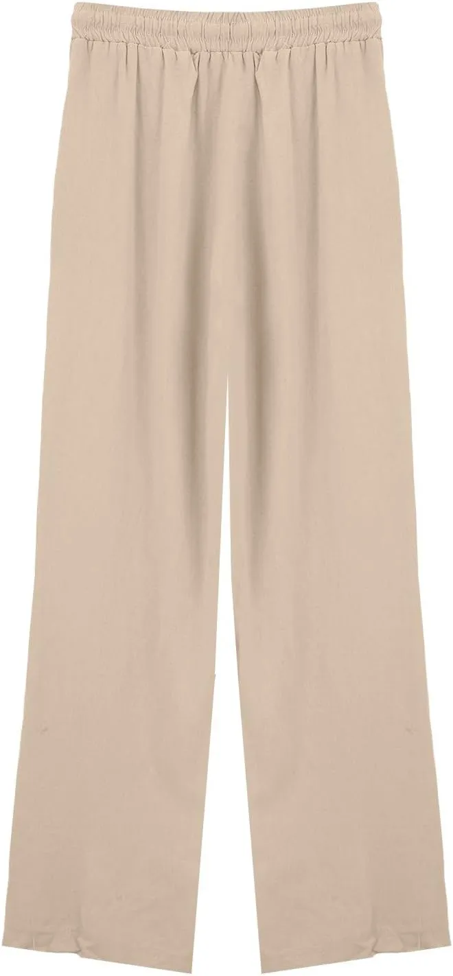 Linen Pants for Women Plus Size Striped Spring Summer Gauze Pants Casual Elastic Waist Comfy Cropped Trousers Trendy
