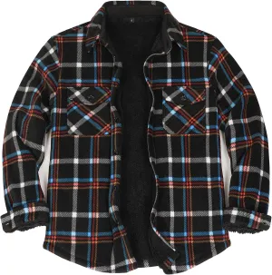 Lisskolo Men's Warm Sherpa Flannel Shirt Jacket Heavy Fleece Lined Plaid Button Up Jackets