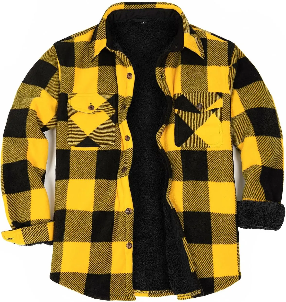 Lisskolo Men's Warm Sherpa Flannel Shirt Jacket Heavy Fleece Lined Plaid Button Up Jackets