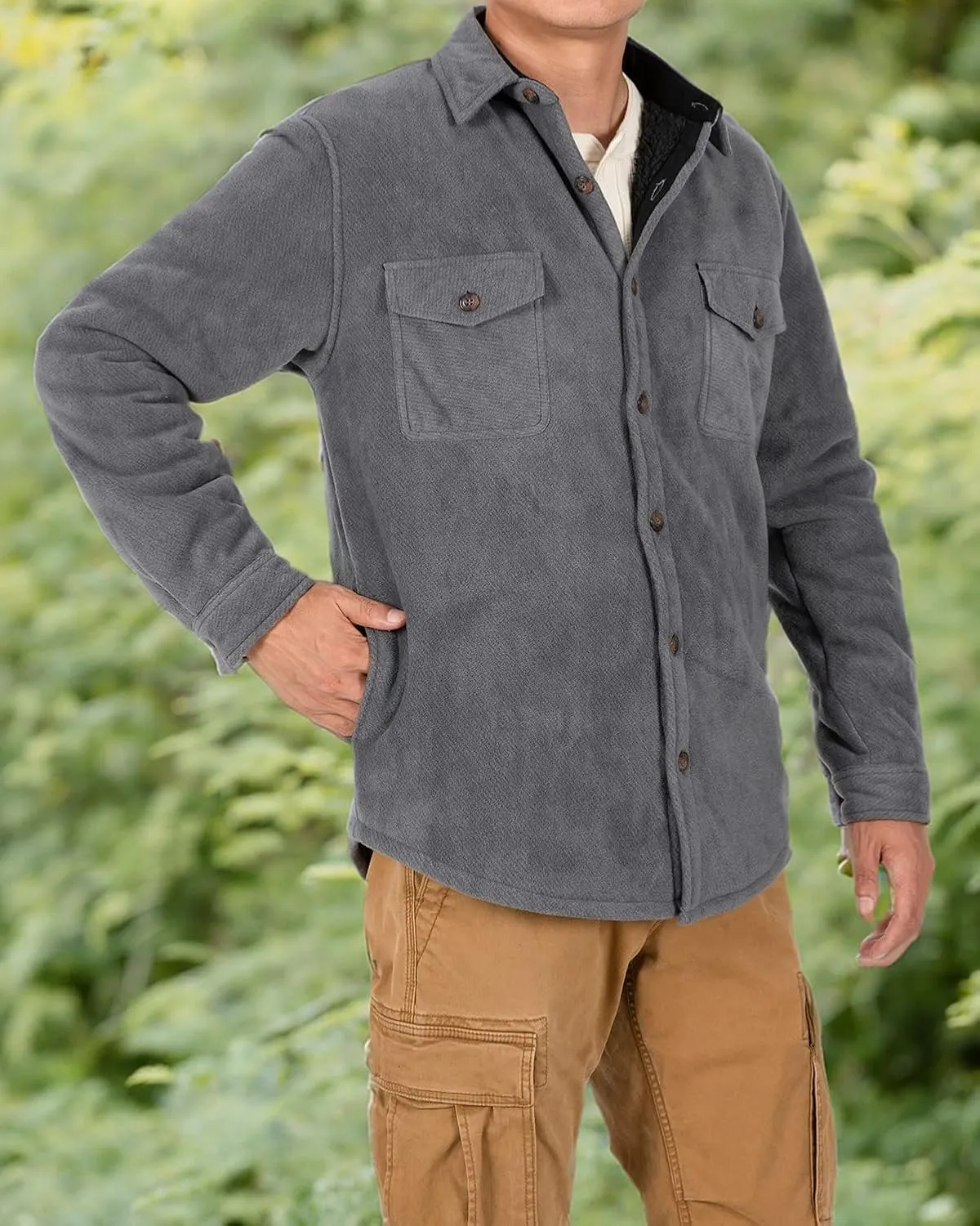 Lisskolo Men's Warm Sherpa Flannel Shirt Jacket Heavy Fleece Lined Plaid Button Up Jackets