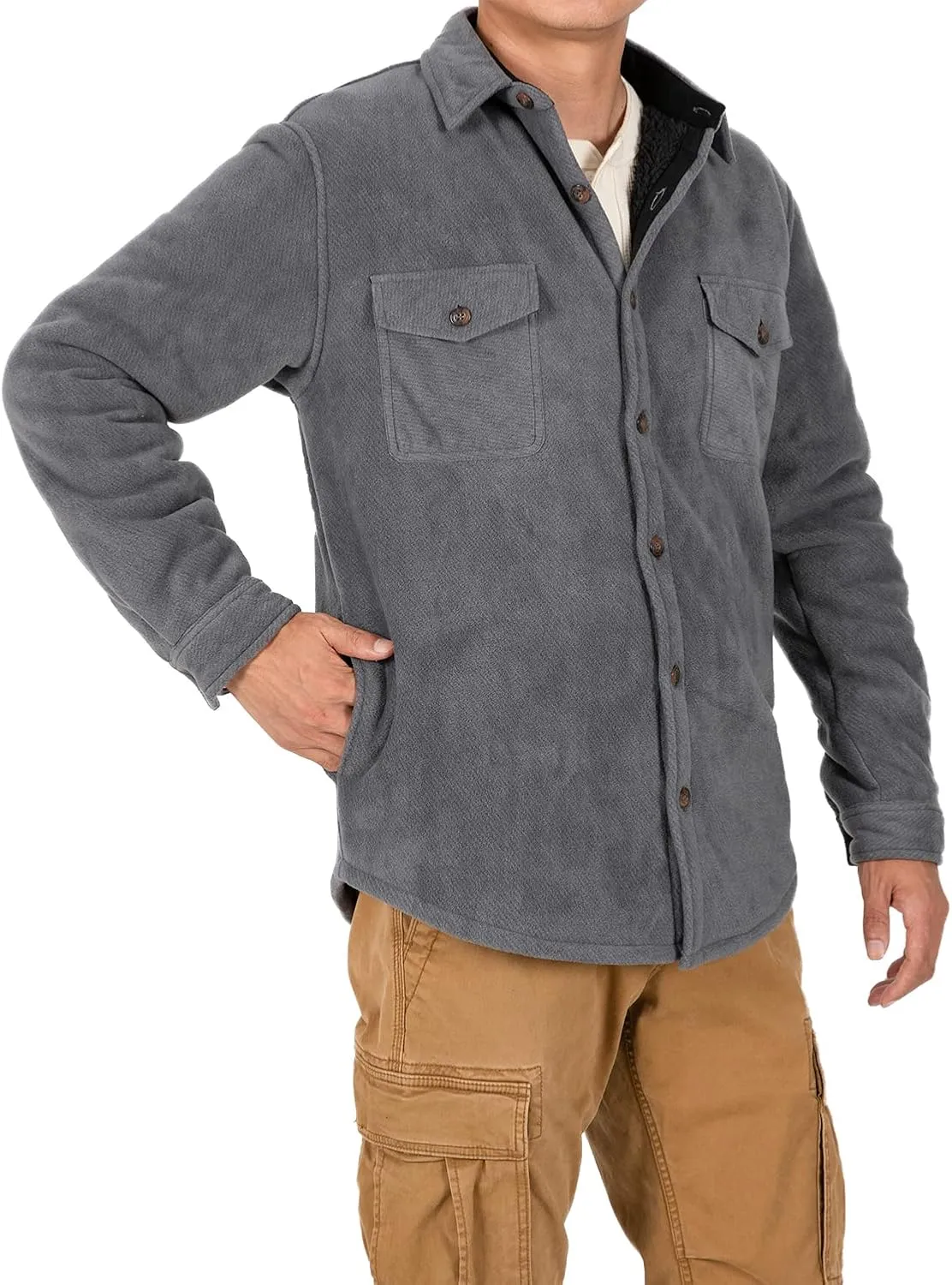 Lisskolo Men's Warm Sherpa Flannel Shirt Jacket Heavy Fleece Lined Plaid Button Up Jackets