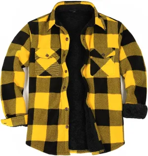Lisskolo Men's Warm Sherpa Flannel Shirt Jacket Heavy Fleece Lined Plaid Button Up Jackets
