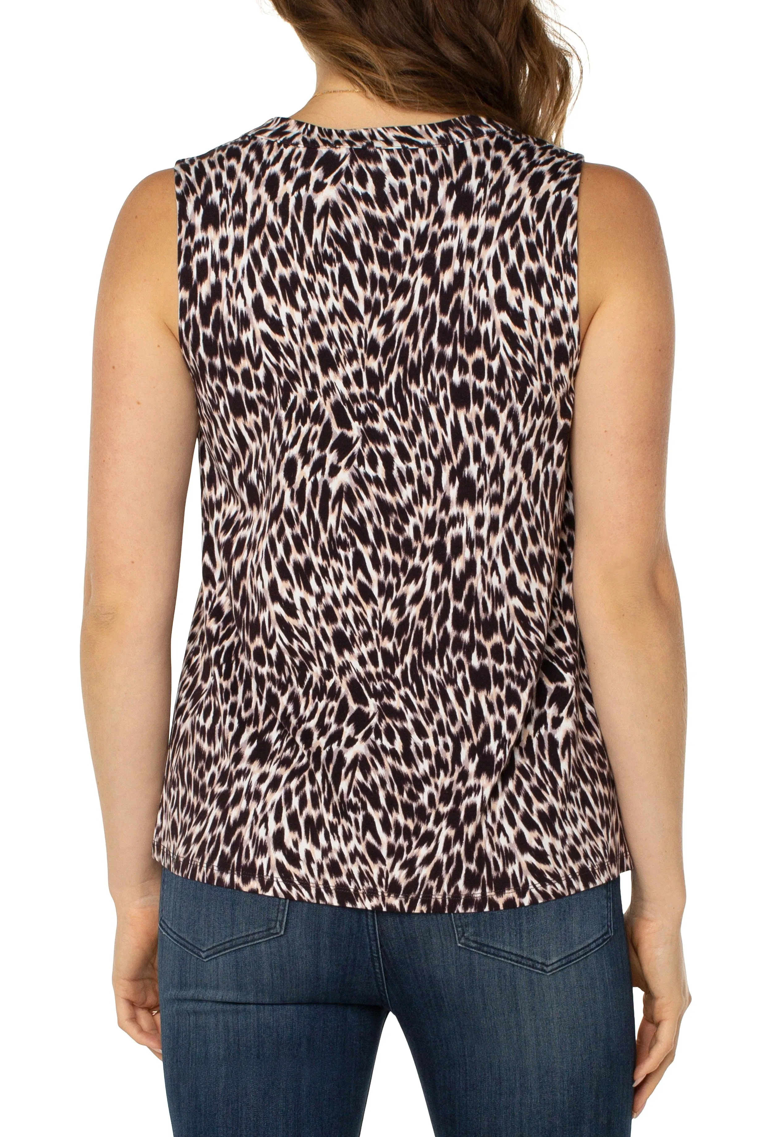 Liverpool Sleeveless V-Neck Top With Tucks In Animal Print