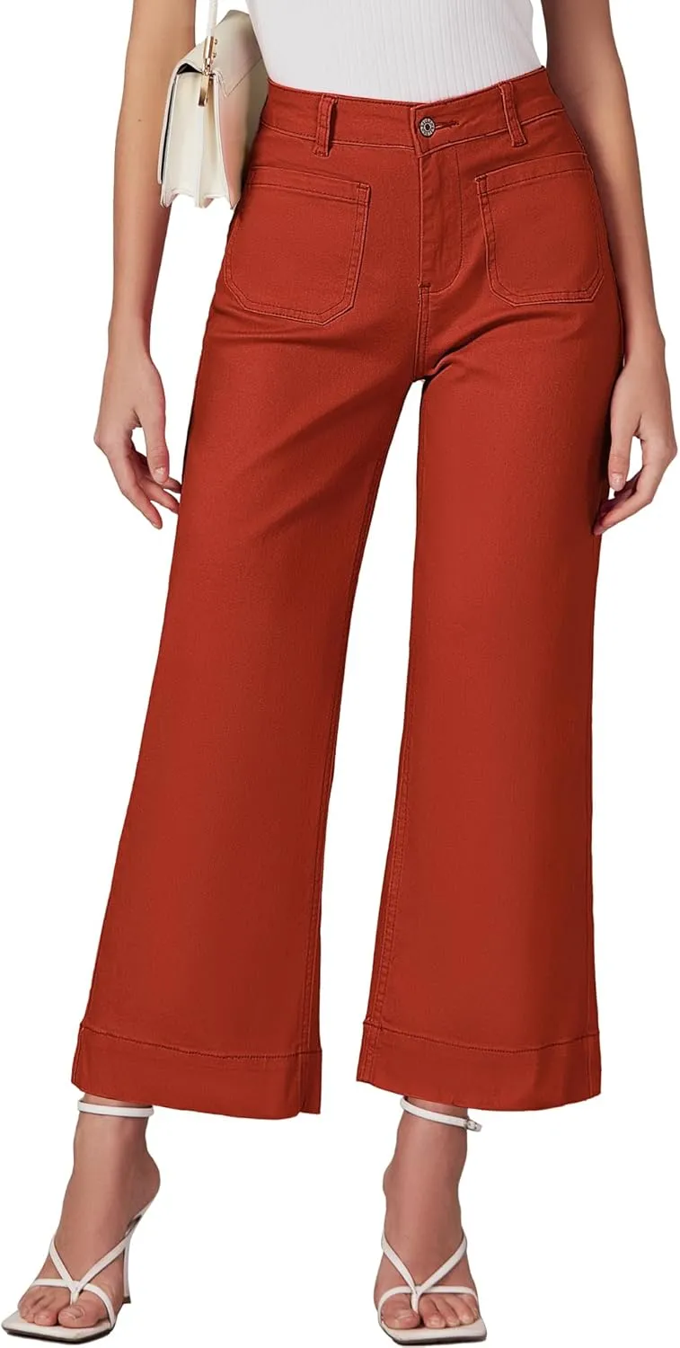 luvamia Wide Leg Jeans for Women Trendy High Waisted Flare Jeans Cropped Denim Pants Stretchy Baggy with Patch Pockets