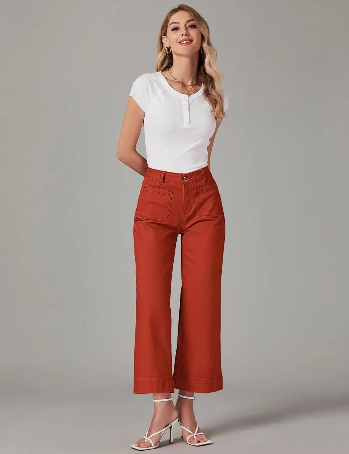 luvamia Wide Leg Jeans for Women Trendy High Waisted Flare Jeans Cropped Denim Pants Stretchy Baggy with Patch Pockets