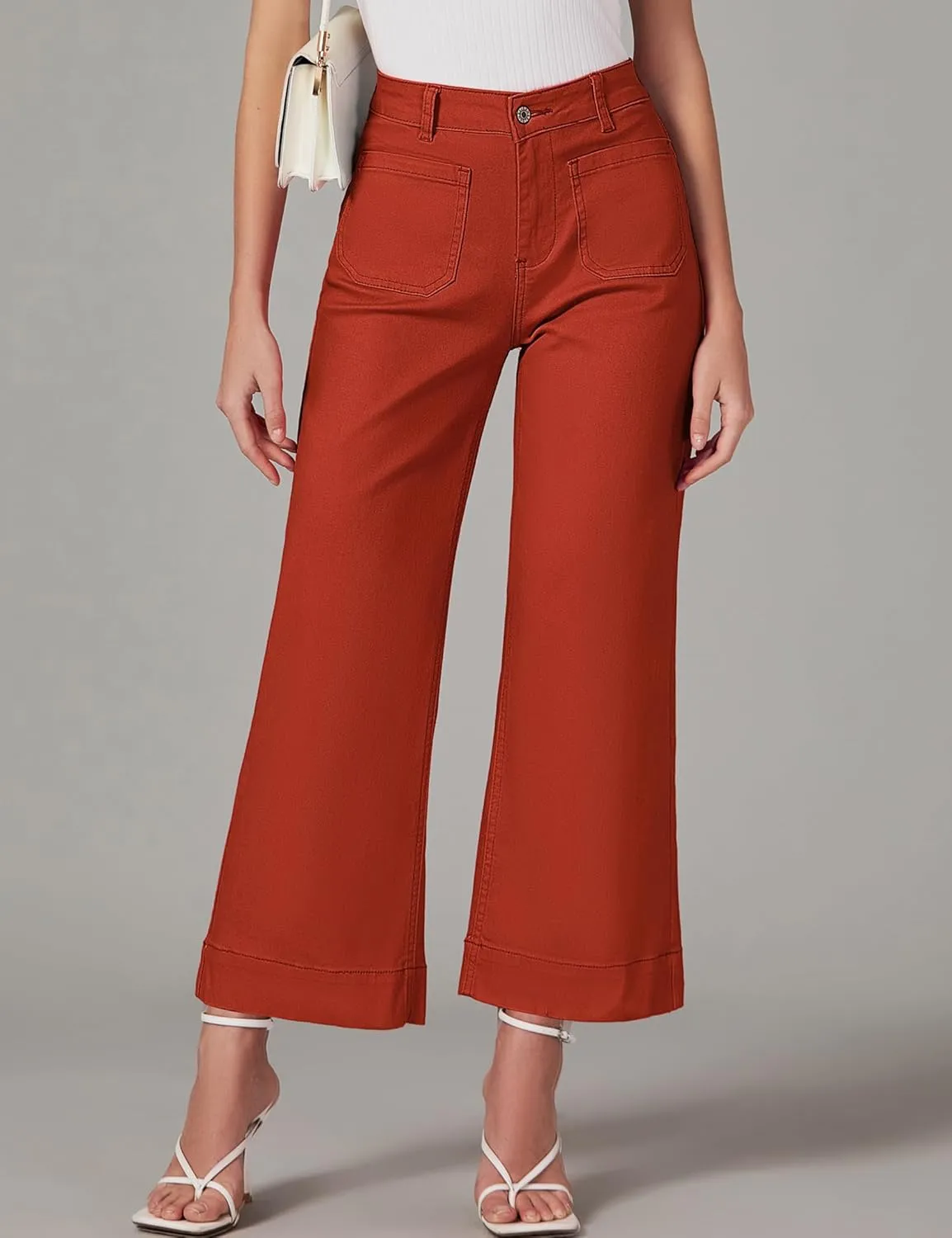 luvamia Wide Leg Jeans for Women Trendy High Waisted Flare Jeans Cropped Denim Pants Stretchy Baggy with Patch Pockets