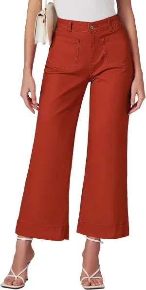 luvamia Wide Leg Jeans for Women Trendy High Waisted Flare Jeans Cropped Denim Pants Stretchy Baggy with Patch Pockets