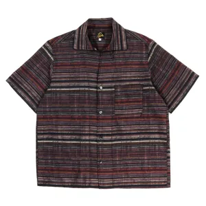 NEEDLES S/S ITALIAN COLLAR SHIRT MULTI STRIPE JACQUARD BLACK / PINK