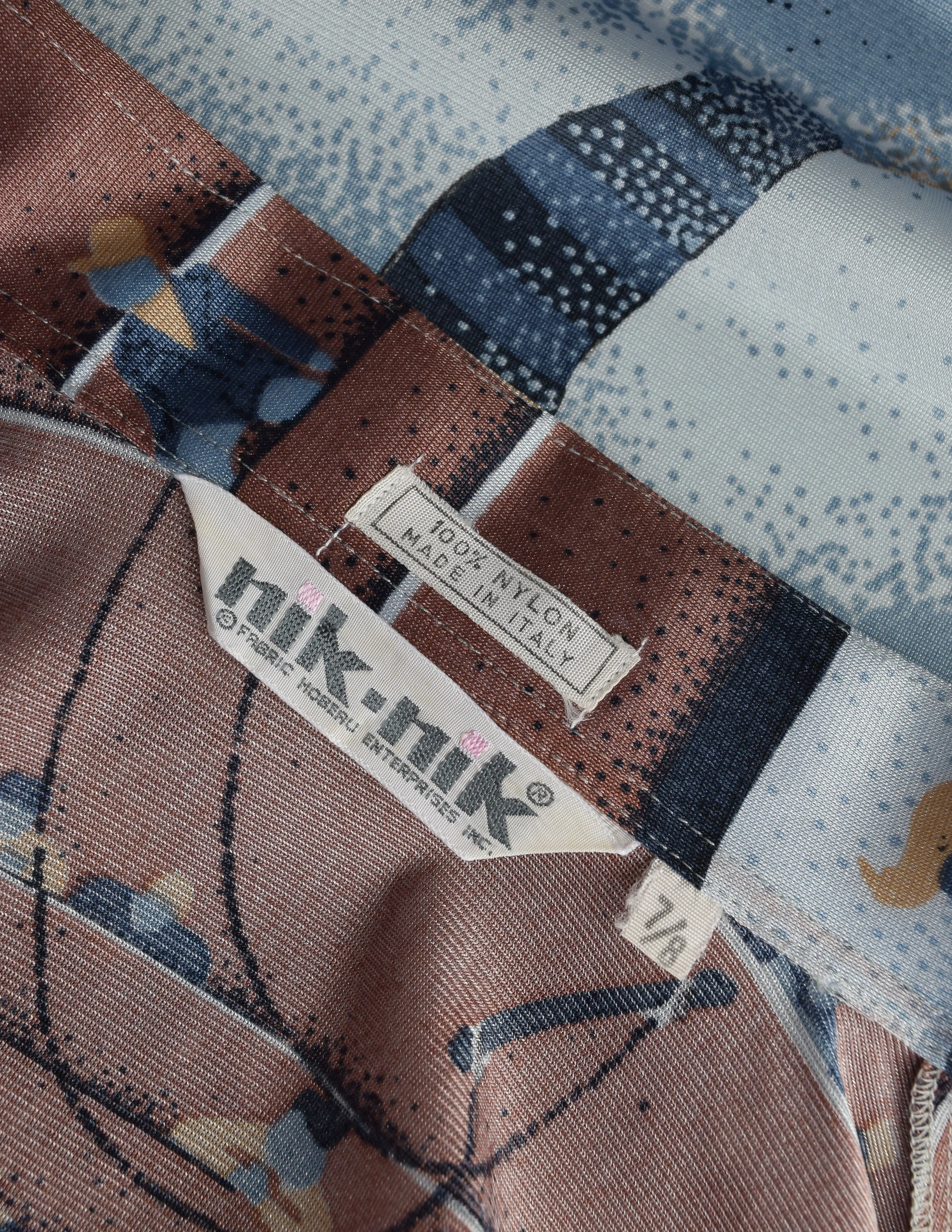 Nik Nik Vintage 1970s Blue Mauve Circus Clown Print Button Up Shirt