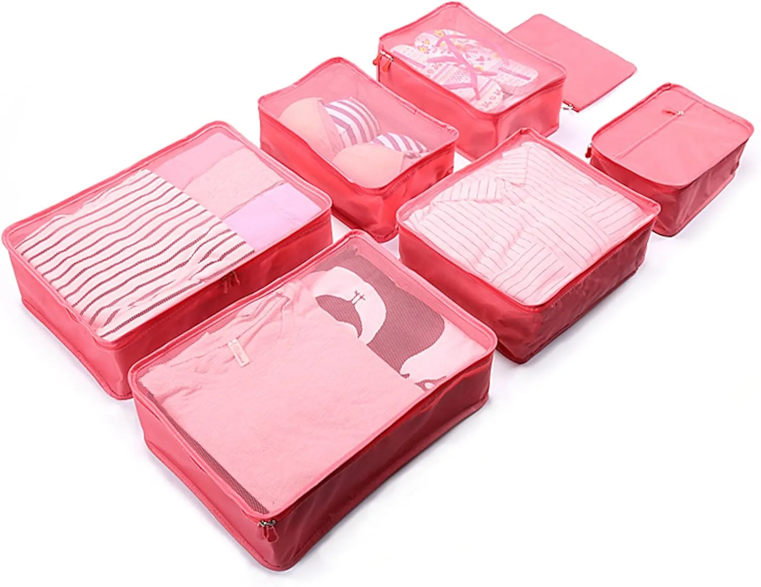 Packing Organizers 7pcs Packing Cubes Travel Essential Bags-in-Bag Luggage Packing Organisers Value Set Suitcase Organiser Cubes Storage Bags Luggage Pouches (red)