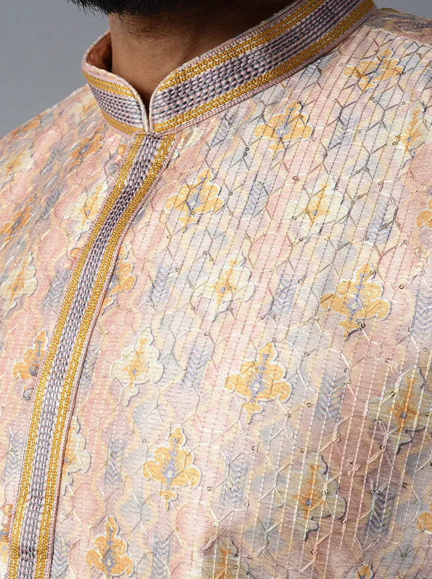 Peach Embroidered With Printed Regular Fit Kurta Set | TULA