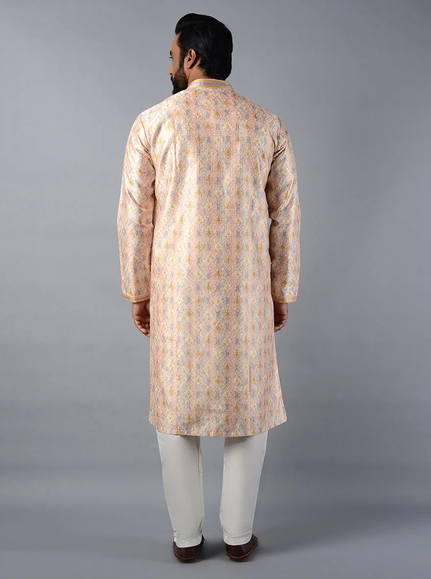 Peach Embroidered With Printed Regular Fit Kurta Set | TULA
