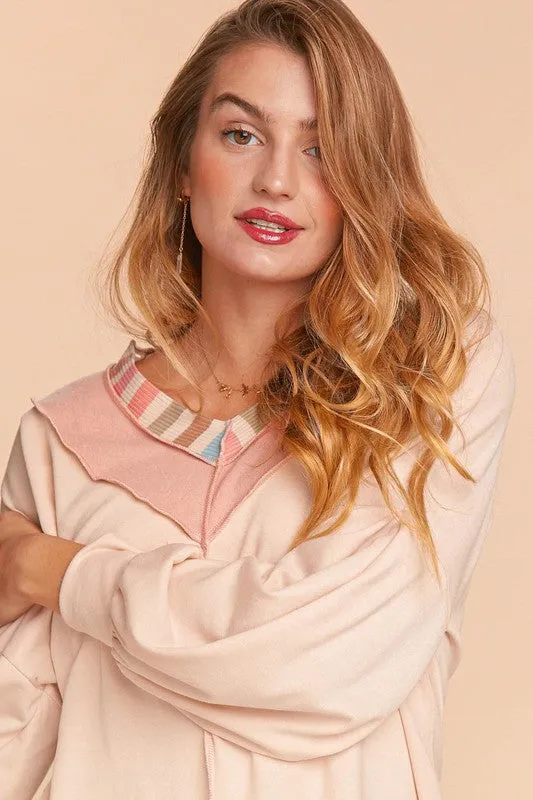 PLUS RAINBOW STRIPE RIB BANDED CHEVRON KNIT TOP