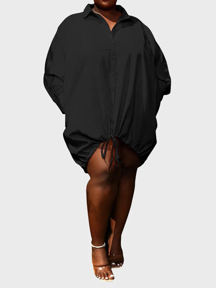 Plus Size Drawstring Blouse Dress