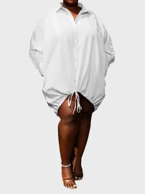 Plus Size Drawstring Blouse Dress