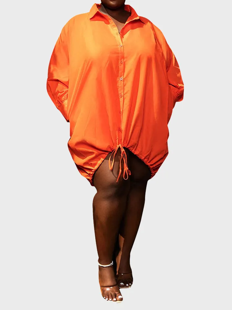 Plus Size Drawstring Blouse Dress
