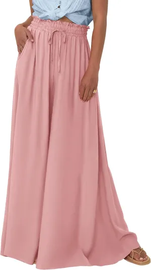 PRETTYGARDEN Women's 2025 Summer Wide Leg Palazzo Pants High Waisted Flowy Pockets Trendy Casual Lounge Boho Beach Trousers