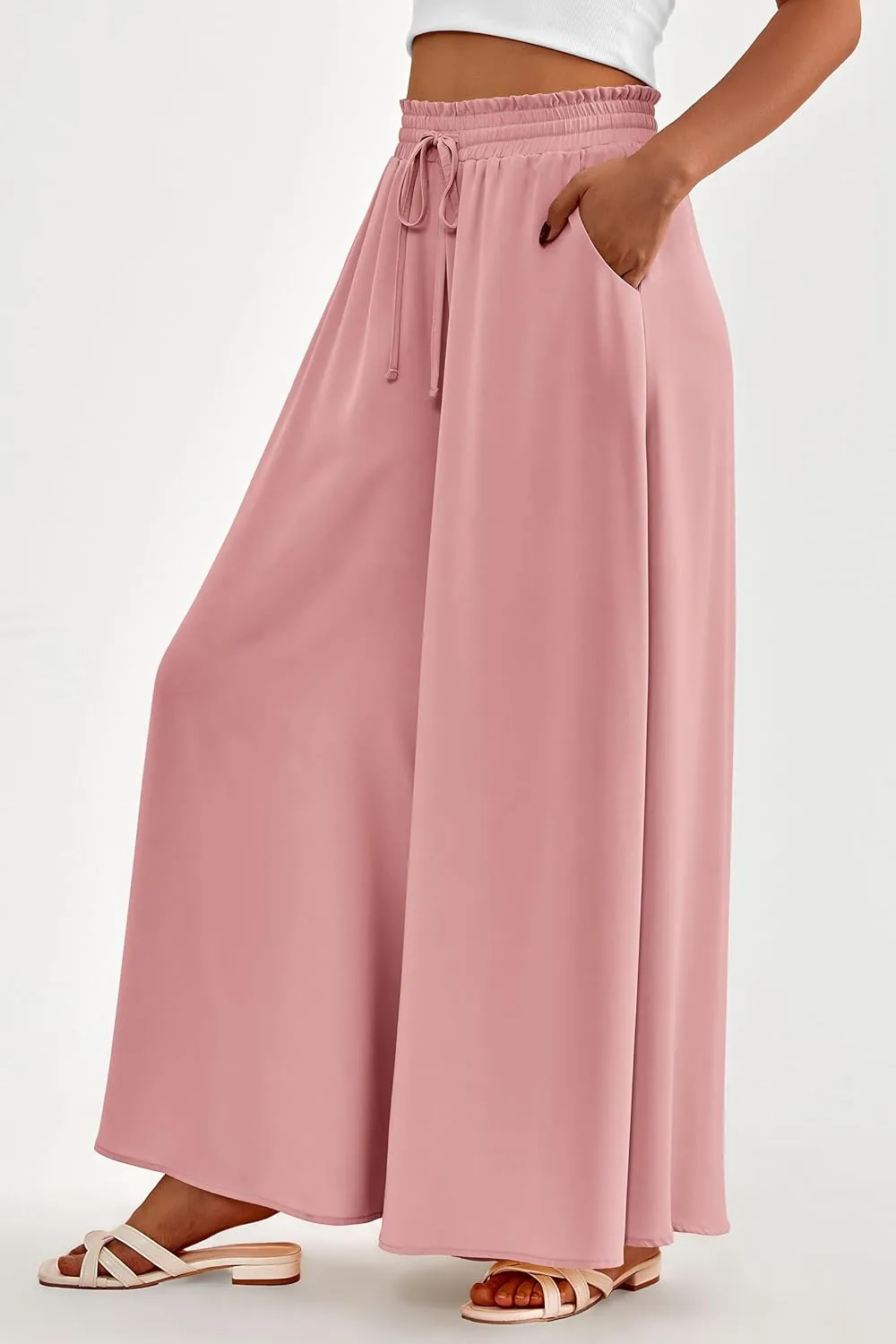 PRETTYGARDEN Women's 2025 Summer Wide Leg Palazzo Pants High Waisted Flowy Pockets Trendy Casual Lounge Boho Beach Trousers