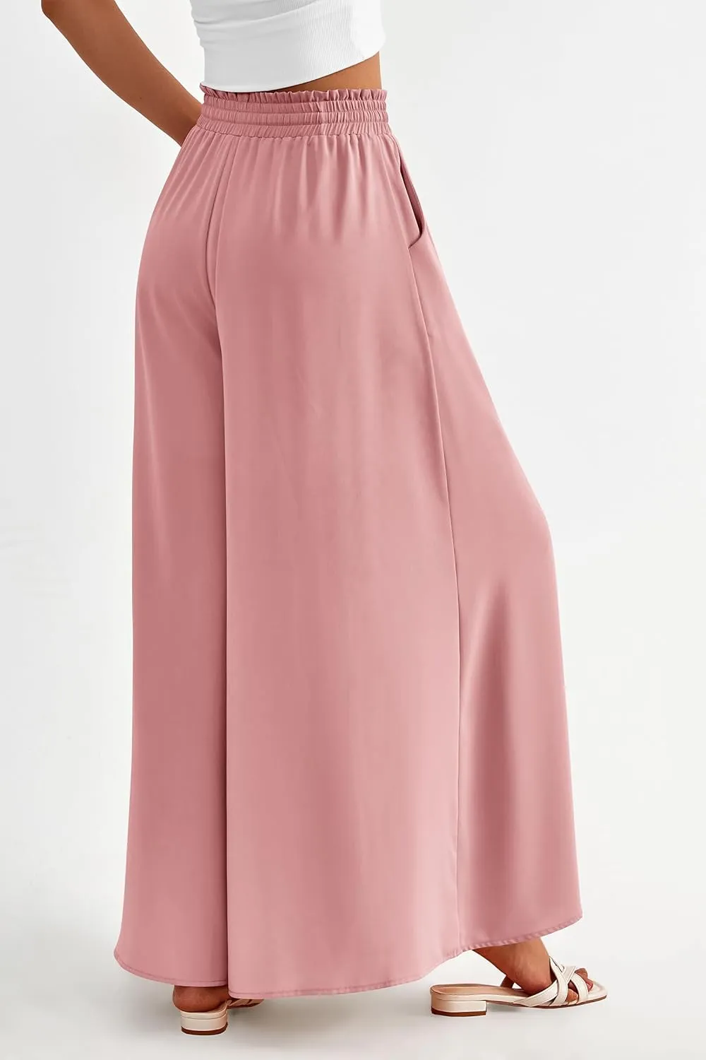 PRETTYGARDEN Women's 2025 Summer Wide Leg Palazzo Pants High Waisted Flowy Pockets Trendy Casual Lounge Boho Beach Trousers