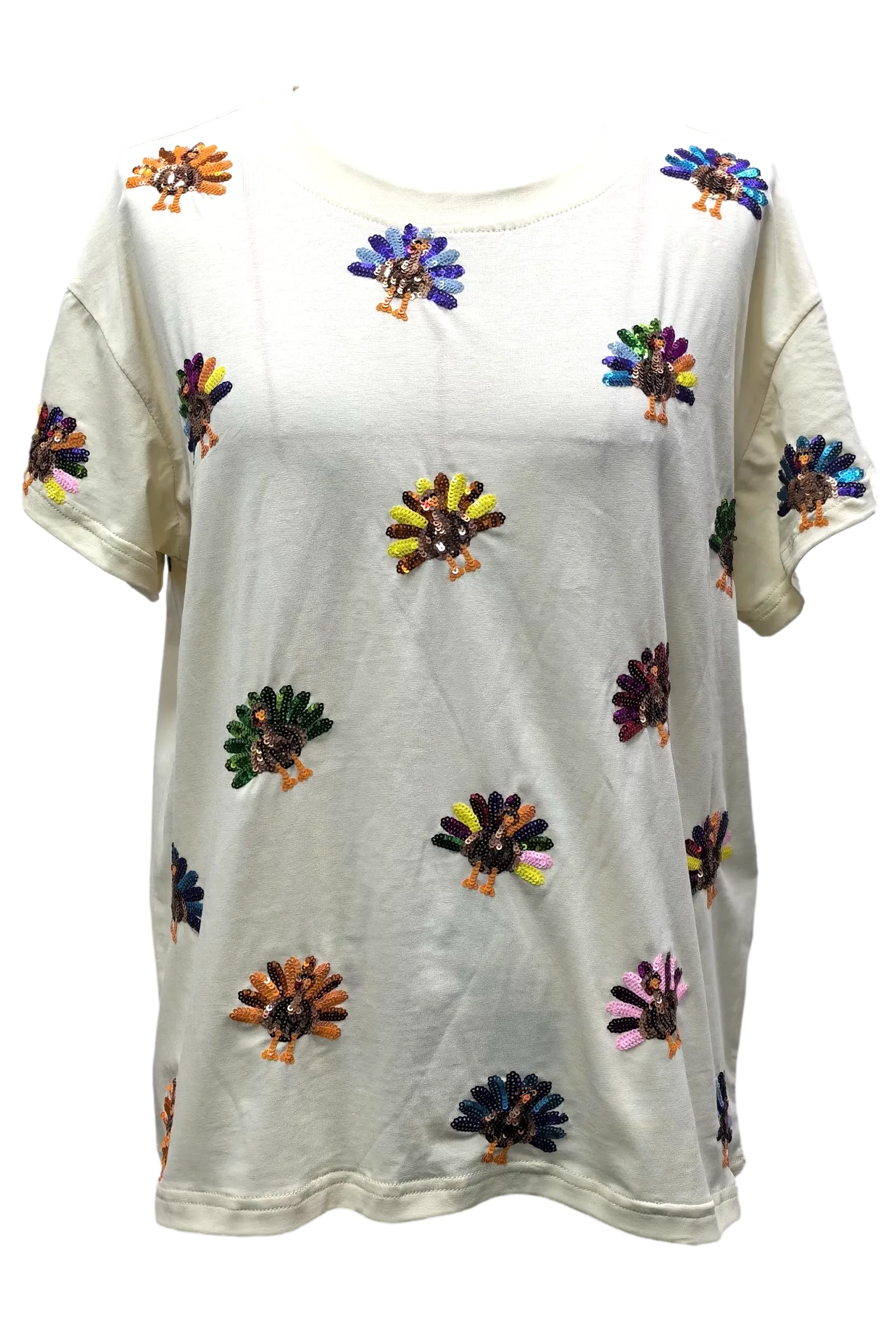 Queen Of Sparkles Beige Multi Scattered Turkey Tee
