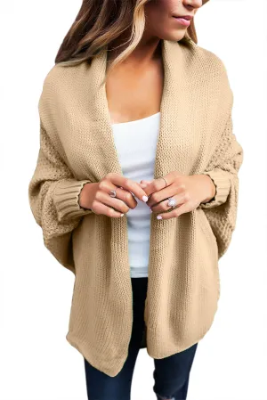 Sexy Khaki Chunky Knit Open Front Dolman Cardigan