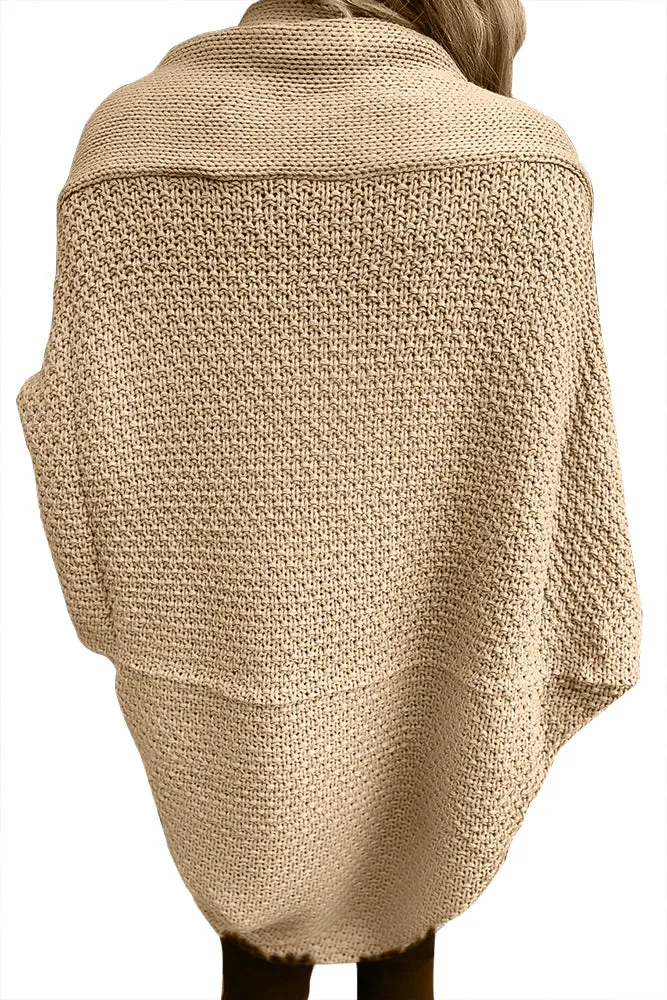 Sexy Khaki Chunky Knit Open Front Dolman Cardigan
