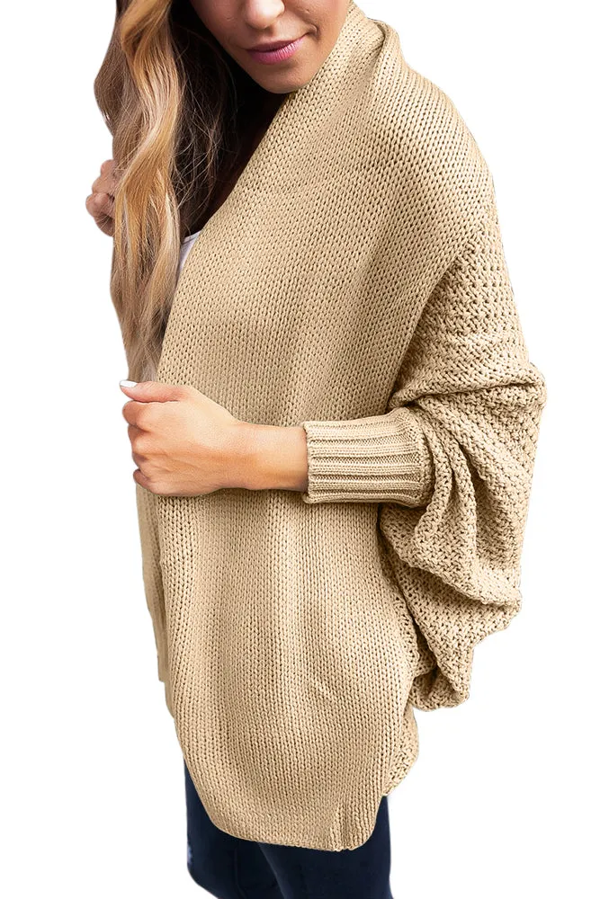 Sexy Khaki Chunky Knit Open Front Dolman Cardigan