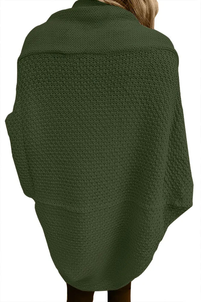 Sexy Olive Chunky Knit Open Front Dolman Cardigan