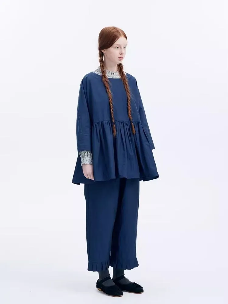 Shiny color sapphire hem smock.【s0000007962】