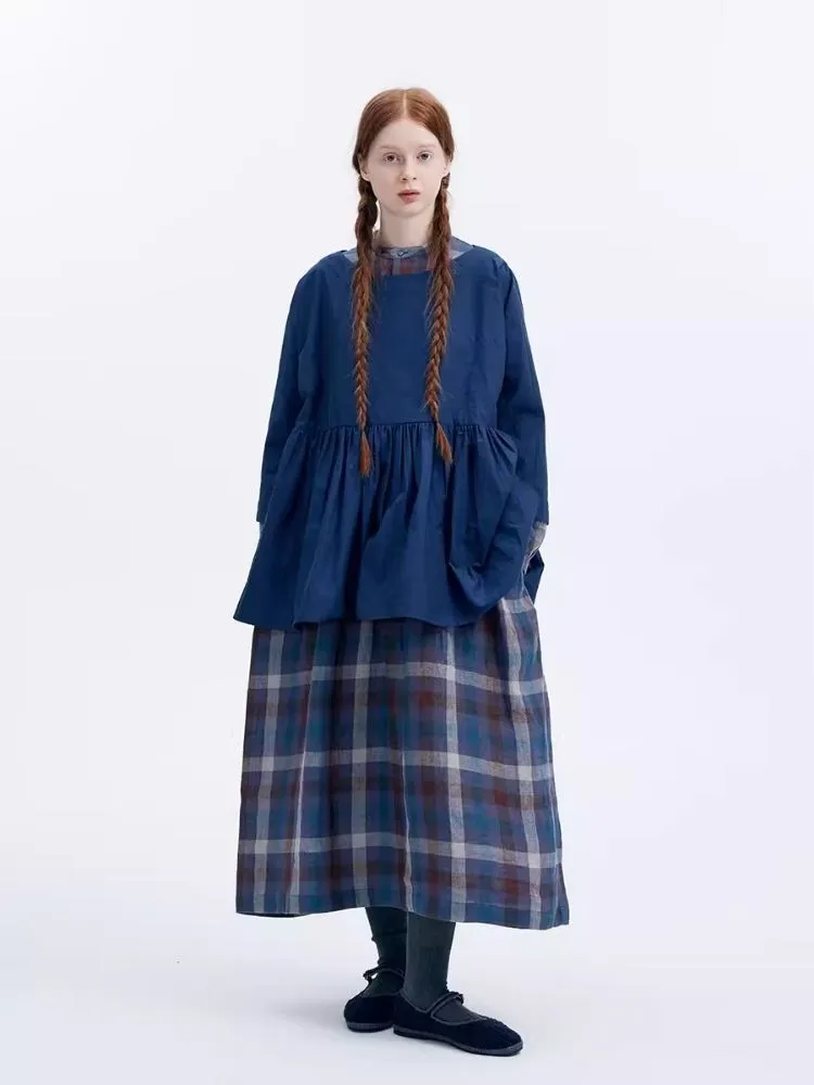 Shiny color sapphire hem smock.【s0000007962】