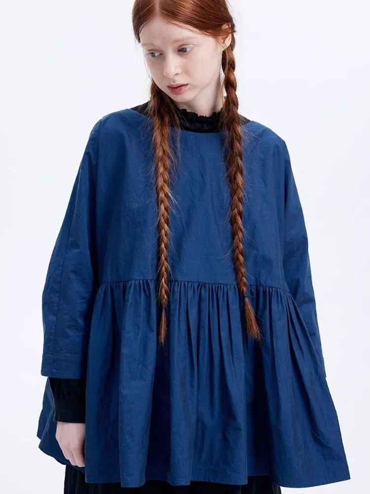 Shiny color sapphire hem smock.【s0000007962】
