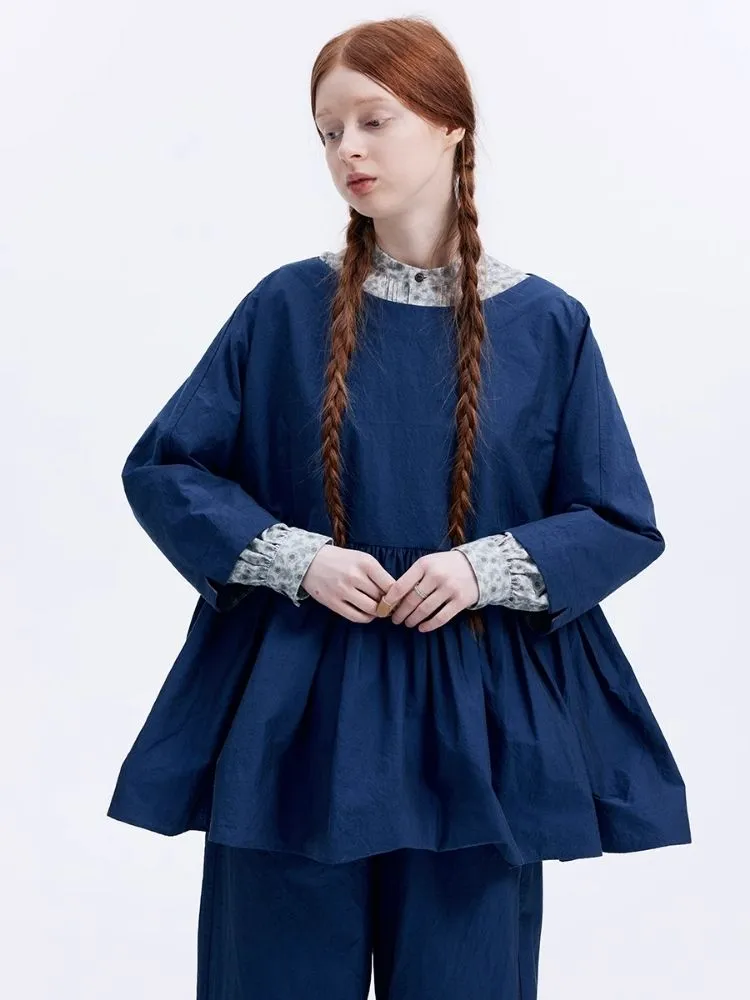 Shiny color sapphire hem smock.【s0000007962】
