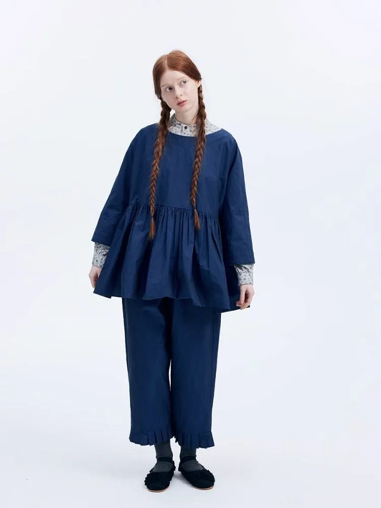 Shiny color sapphire hem smock.【s0000007962】