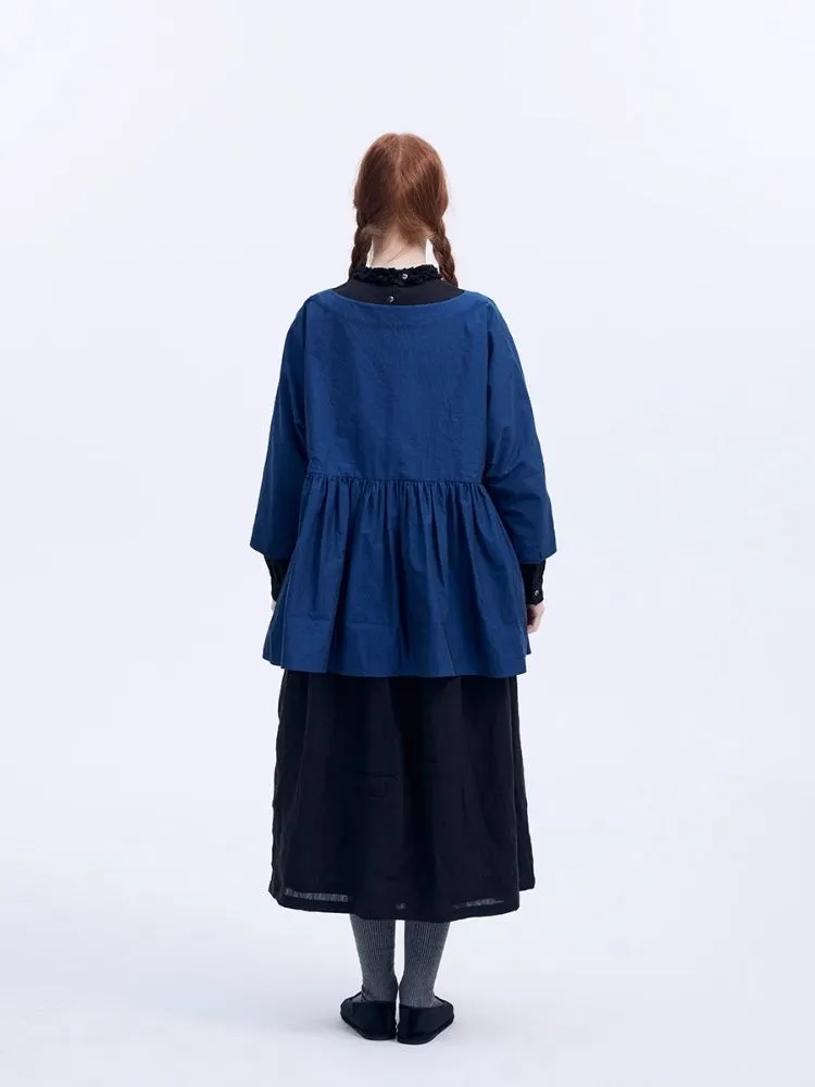 Shiny color sapphire hem smock.【s0000007962】