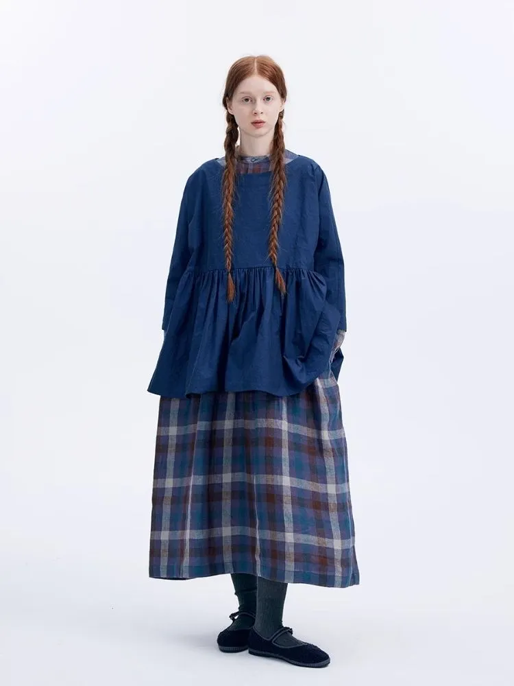 Shiny color sapphire hem smock.【s0000007962】