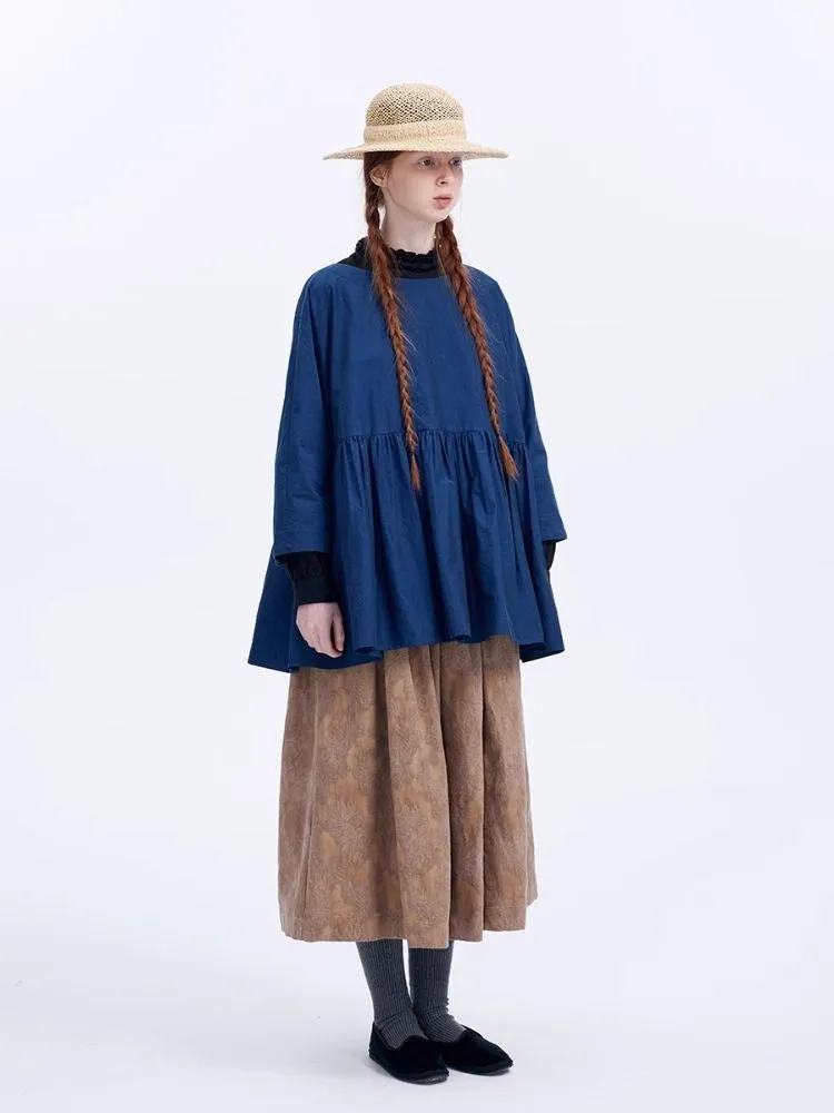 Shiny color sapphire hem smock.【s0000007962】