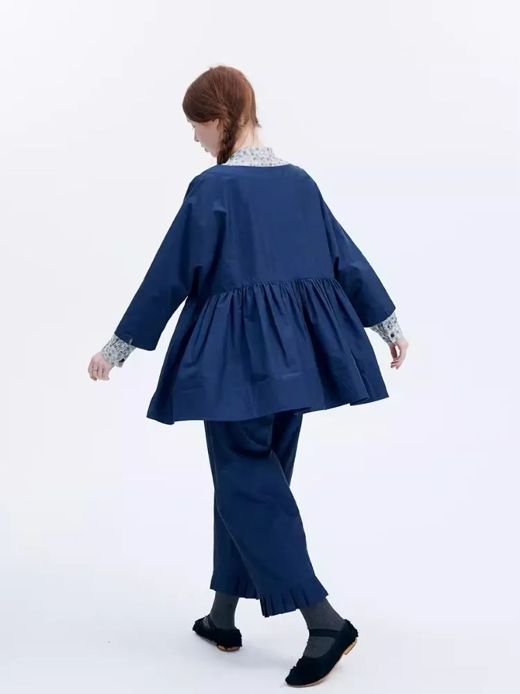 Shiny color sapphire hem smock.【s0000007962】