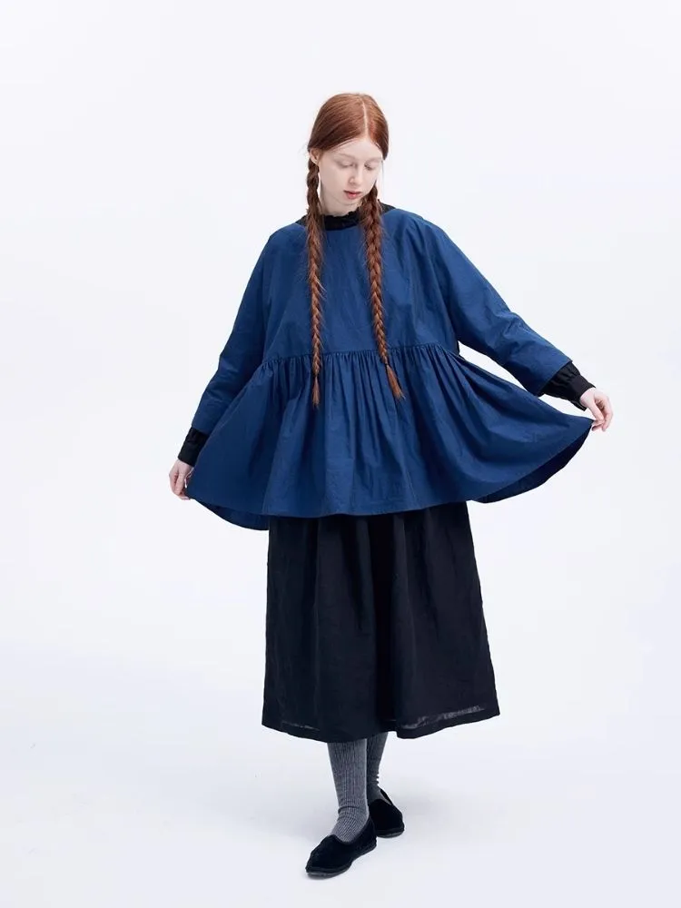 Shiny color sapphire hem smock.【s0000007962】