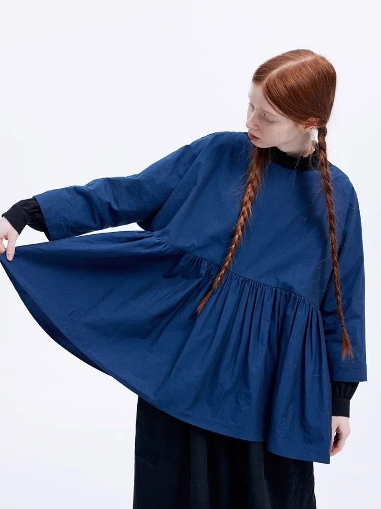 Shiny color sapphire hem smock.【s0000007962】