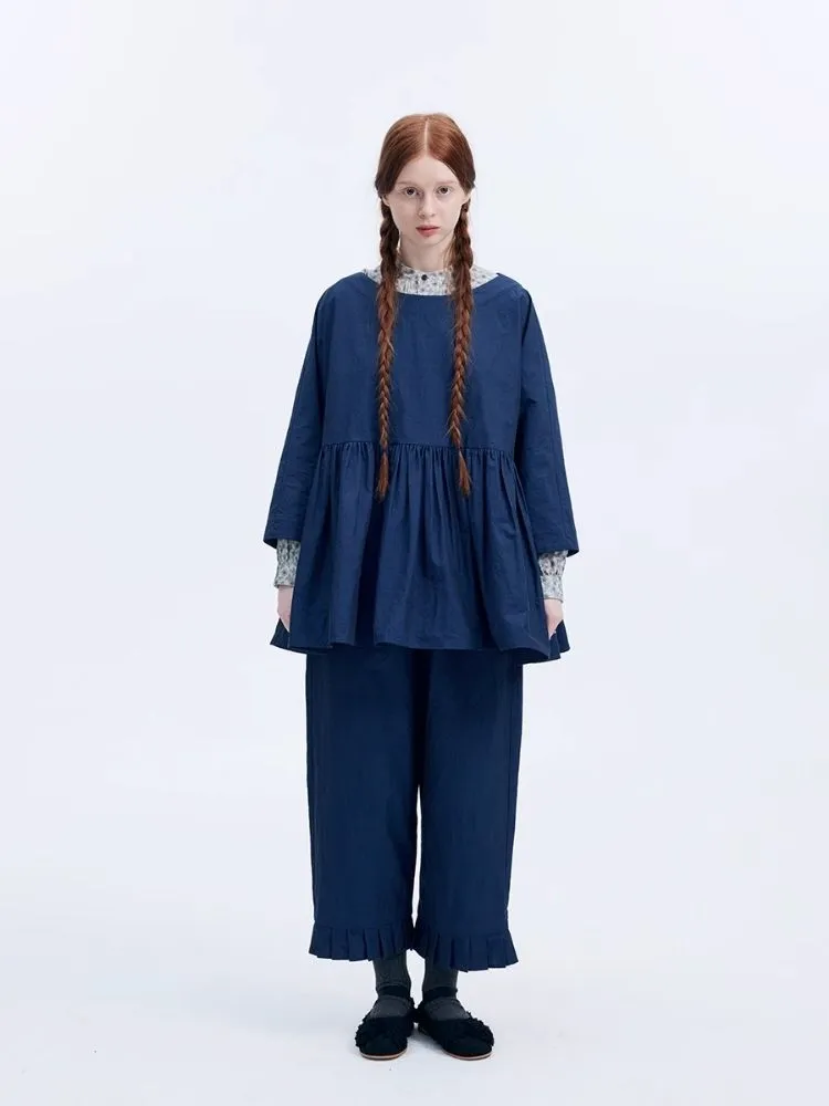 Shiny color sapphire hem smock.【s0000007962】