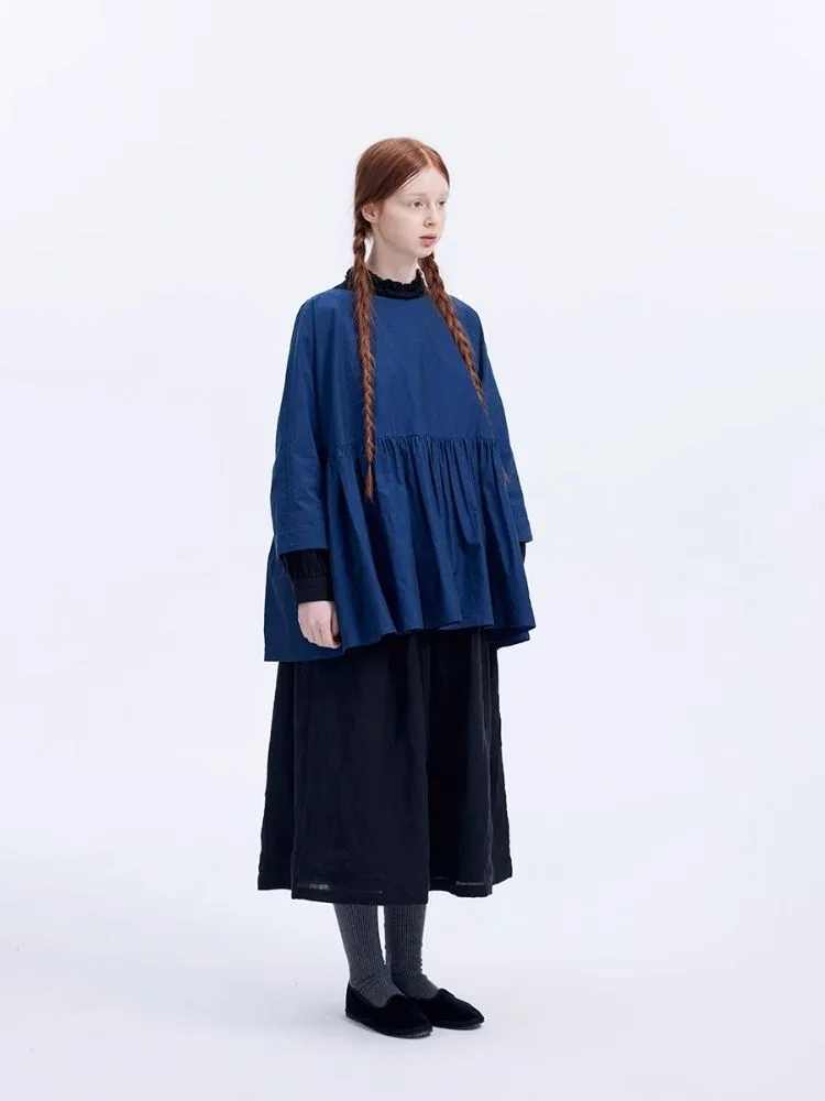Shiny color sapphire hem smock.【s0000007962】