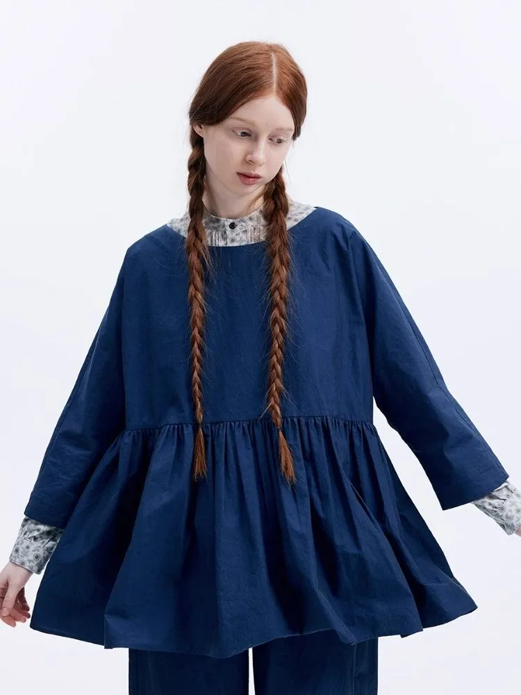 Shiny color sapphire hem smock.【s0000007962】