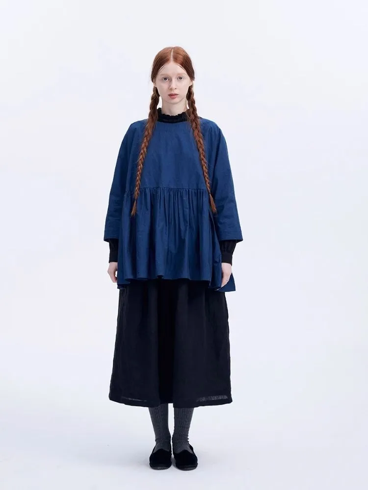 Shiny color sapphire hem smock.【s0000007962】