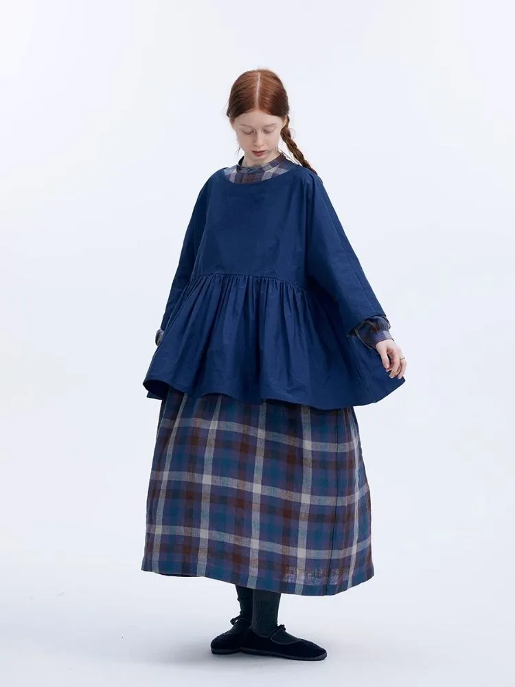 Shiny color sapphire hem smock.【s0000007962】