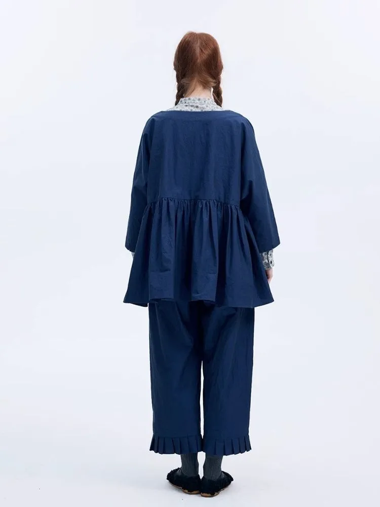 Shiny color sapphire hem smock.【s0000007962】