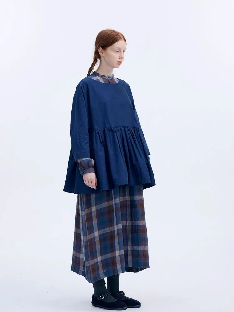 Shiny color sapphire hem smock.【s0000007962】