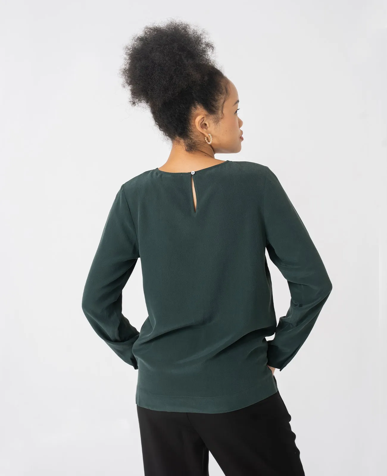Silk Long Sleeve Crew Neck Blouse